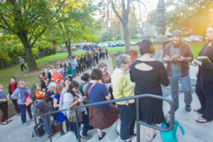 Line to enter the Carnegie Library Lecture Hall